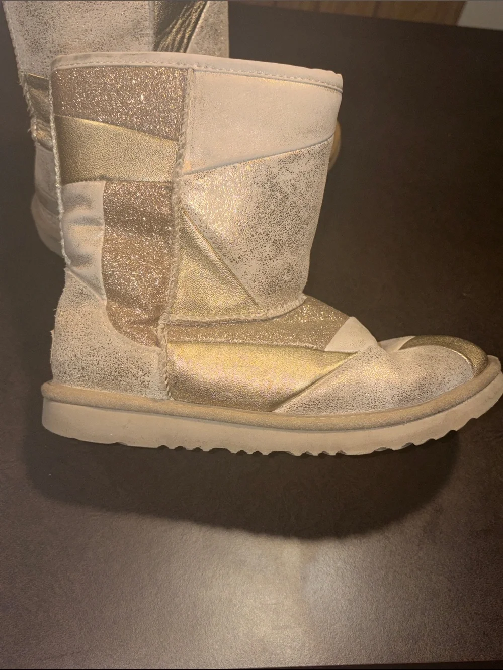 UGG Kids Metallic Gold Glitter Shearling-Lined Boots